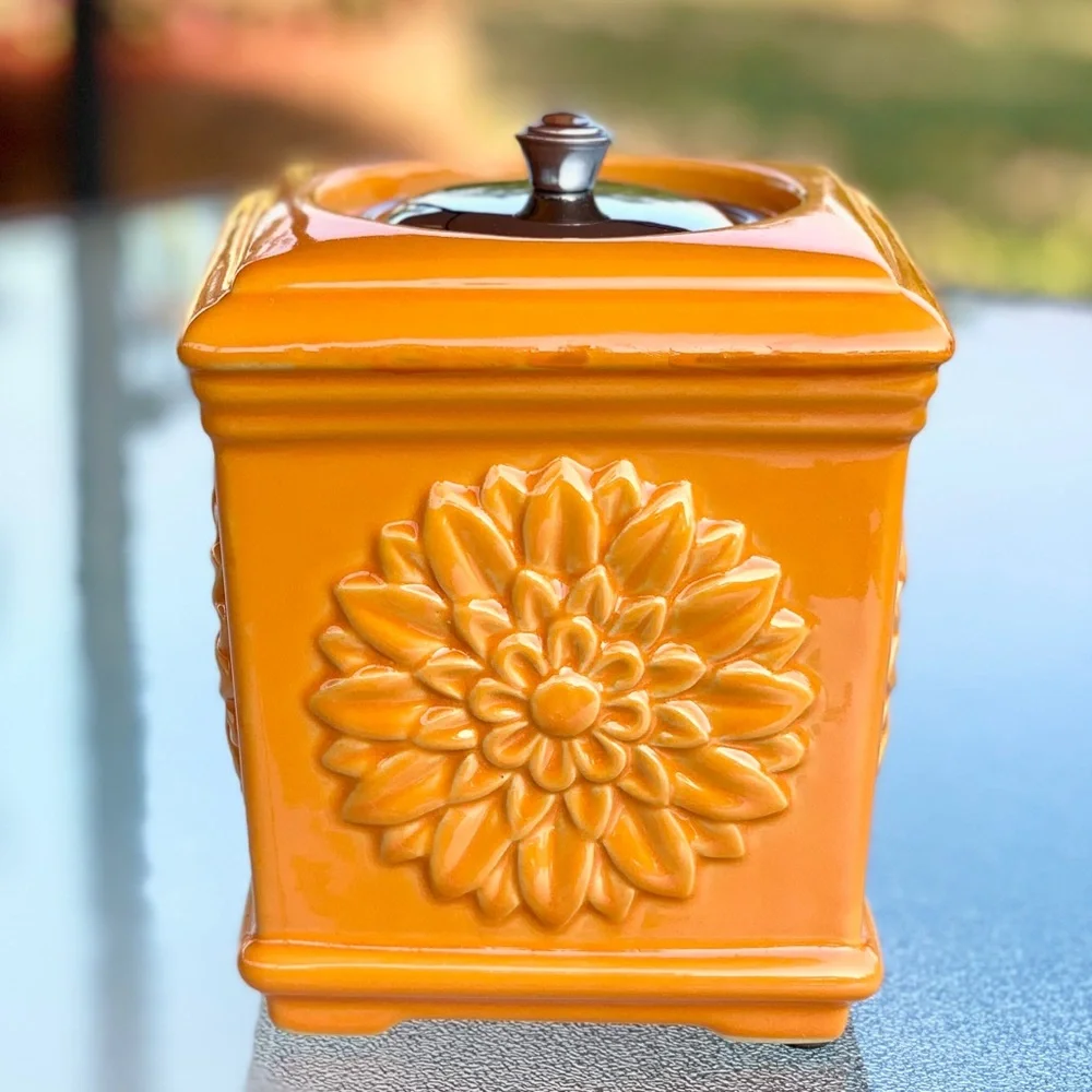 Wind Flame Orange Ceramic Sunflower Outdoor Table Top Torch Lamp